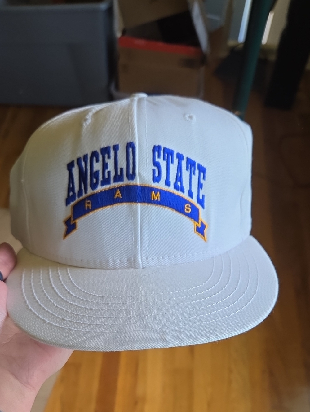 Angelo State Rams White Embroidered Snapback Hat